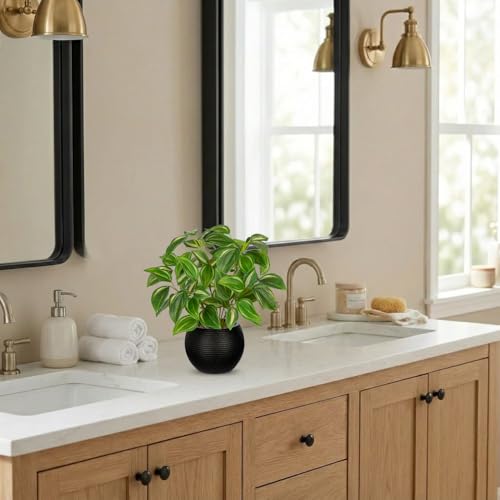 2 Packs Artificial Plants in Black Pot, 12" Faux Plant | Realistic Tradescantia Zebrina Fake Plants Potted Decorative for Home Kitchen Office Desk Bookshelf Decor - color: Pale-green