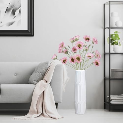 6PCS Pink Poppy Flowers Artificial 26.77in 30 Heads Faux Poppy Flowers Silk Flowers with Long Flocking Stems for Wedding Party Home Office Decoration(Pink) - color: Pink
