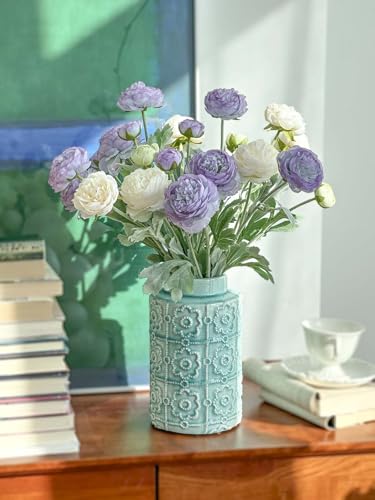7 pcs Peonies Artificial Flowers, Purple Champagne Ranunculus Artificial Flowers, Fake Peonies for Home Office Centerpiece Table Decorations, Dining Table Centerpiece (Purple+Champagne) - color: Purple Champagne