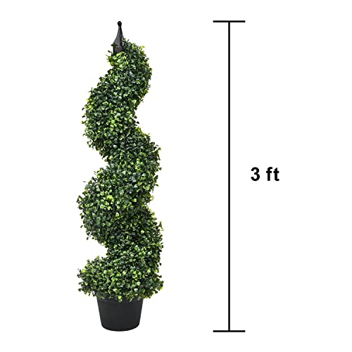 Lvydec 2 Pack Artificial Boxwood Topiary Tree, 3ft Topiary Plants Potted Trees Decoration for Front Porch Home Living Room, Indoor/Outdoor Use
