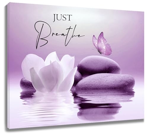 LB Modern Purple Wall Art for Bathroom Zen Spa Water Lily Flower Canvas Wall Art Wall Paintings Home Decor Nature Butterfly Wall Pictures for Living Room Bedroom Office Ready To Hang,10x8 Inch - color: Purple, size: 8"L x 10"W