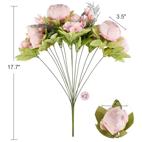 Mkono Peonies Artificial Flowers, 2 Packs 13 Stems Faux Peony Flowers Real Touch Fake Silk Bouquet for Arrangements Dining Table Centerpieces for Kitchen Bridal Wedding Party (2, Spring Light Pink) - color: Spring Light Pink