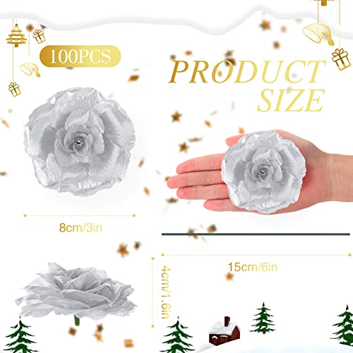 Yunlly 100 Pcs Artificial Flowers Fake Silk Roses Long Stem Rose Bouquet Wedding Party Home Decor for DIY Baby Shower Centerpieces Tables Home Decorations(Silver) - color: Silver