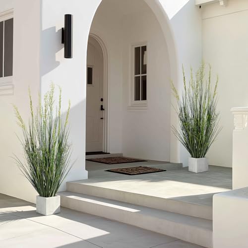 2 Pack Artificial Cattail Reed Grass Indoor Outdoor Realistic Floor Plants Fake Grass for Home Office Wedding Patio Front Decor Faux Plastic plantas Synthetic Pampas Grass Housewarming Gift - color: Green, size: 5FT