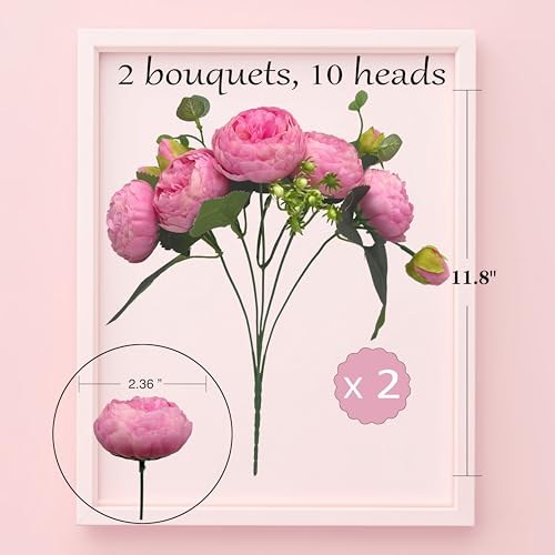Artificial Peony Flowers, 2Pcs Silk Peonies Fake Peony Bouquets for Home Wedding Office Party Decor (Pink) - color: Pink（2pack）