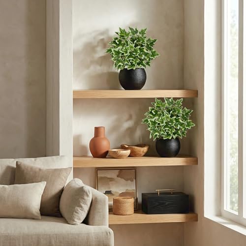 2 Packs Artificial Plants in Black Pot, 12" Faux Plant | Realistic Tradescantia Zebrina Fake Plants Potted Decorative for Home Kitchen Office Desk Bookshelf Decor - color: White-green