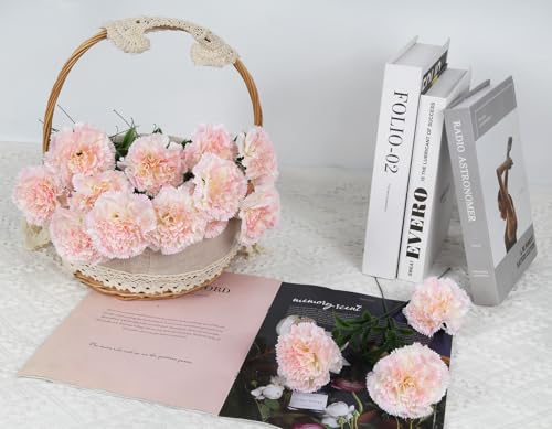 16PCS Pink Carnations Artificial Flowers 14.8'' Fake Carnation Silk Flowers with Single Stem Faux Carnations Flowers for Home Table Centerpiece Wedding Decorations Floral Arrangements (Pink) - color: Pink