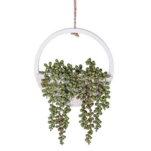 Floweroyal Artificial Succulents Hanging Plants 12.2'' Fake String of Pearls in Pot with 8.3'' Lanyard for Indoor Outdoor Wall Decor. - color: Type1-green-1pcs