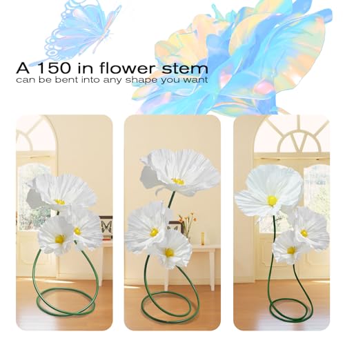 Giant Flowers for Home Decoration - 3 Pack Large Flower Panels for Backdrop Artificial Flowers Wall Table Decor, Flower Birthday Party Decorations for Wedding/Nursery Wall/Baby Bridal Shower (White) - color: White Poppy