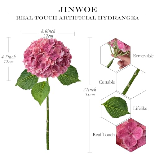 JINWOE Magenta Pink Hydrangea Artificial Flowers, 3Pcs 21" Real Touch Latex Large Royal Faux Silk Flowers, Full Fake Artificial Hydrangeas with Stems for Bouquet Table Centerpieces Home - color: Magenta Pink, size: 3pcs