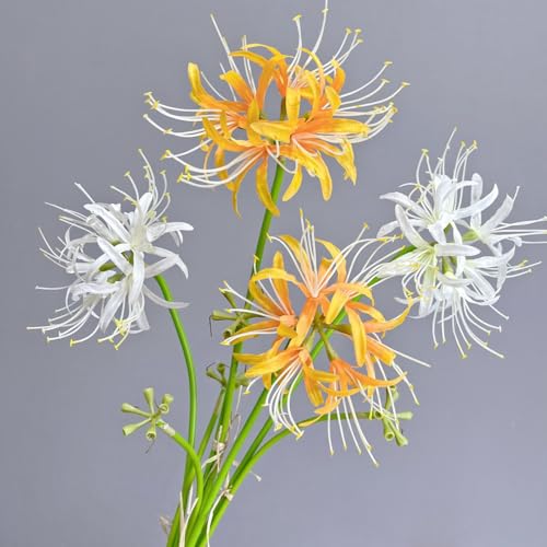 6 Sets 67 CM Lycoris Radiata Artificial Spider Lily Flowers Stonegarlic Clusteramaryllis for Home Garden Wedding Party Decor (Pure White) - color: Pure White