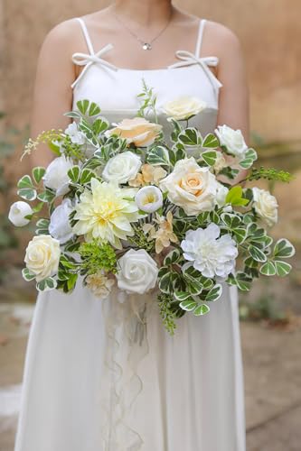 Artificial Flowers, Faux Silk Fake Flowers for DIY Wedding Bridal Bouquets, Wedding Cake Flowers for Table Centerpieces Baby Shower Birthday Party Home Decorations(Champagne White) - color: Champagne White