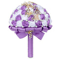 Sharebeauty 7.1 Inch Handmade Satin Rose Bridal Bouquet Toss Round Wedding Bouquet Throw Toss Artificial Flower Bunch Bright Lavender + White - color: W322g19 Bright Lavender/White, size: 7.1 inches / 18 cm