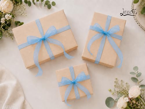 Light Blue Organza Ribbon 5/8 inch x 100 Yards Sheer Chiffon Ribbon for Gift Wrapping Wedding Invitations Party Decoration Bridal Bouquets Crafts - color: Light Blue, size: 5/8" X 100 Yards