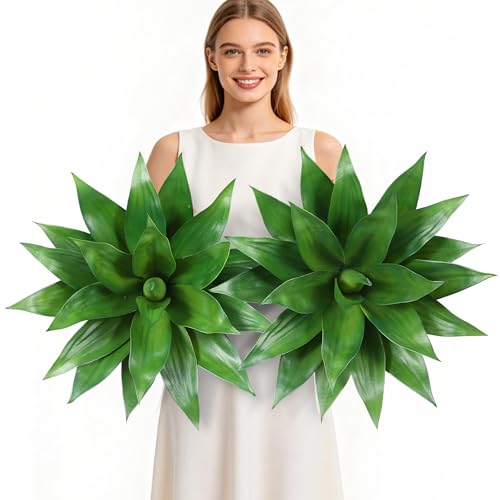 Wertuirk 22 Inch Artificial Agave Plant Set of 2, Realistic Faux Succulents with Vibrant Color, UV Resistant & Low Maintenance for Indoor Outdoor, Home, Garden Decor (Green×2, Large) - color: Green×2, size: Large
