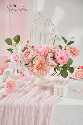 Serwalin Artificial Pink Flowers, Cake Silk Flowers for DIY Wedding Bouquets Fake Flowers, Table Centerpieces Baby Shower Birthday Party Home Decorations - color: A Blooming Pink, size: Grand