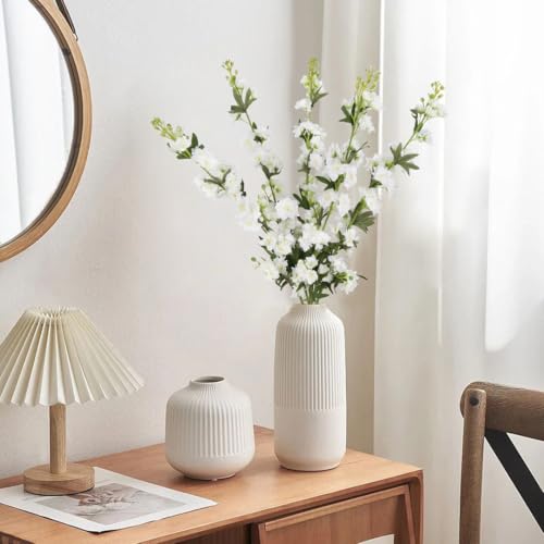 IPOPU White Flower Larkspur Artificial Flowers 5PCS Faux Delphinium Silk for Vase, Decoration, Floral Centerpieces, Wedding Table, Home Decor - color: 5pcs-white