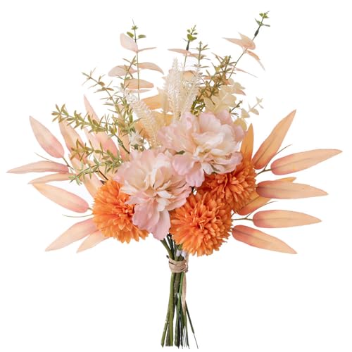 KIRIFLY Artificial Fake Flowers Plants Silk Flower Arrangements Wedding Bouquets Decorations Plastic Floral Table Centerpieces for Home Kitchen Garden Party Décor (Pink Orange) - color: Pink Orange