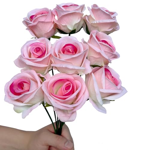 FagusHome 30 Pcs Silk Rose Artificial Flowers Roses Bulk Bouquet Fake Flowers Rose Heads with Stems for Home Wedding Decor (Pink) - color: Pink