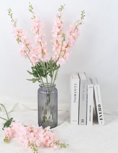 6PCS Light Pink Delphinium Artificial Flowers 33" Larkspur Silk Flowers Long Stem Artificial Flowers for Tall Vase Wedding Centerpieces for Tables Home Decor Indoor (Light Pink) - color: Light Pink