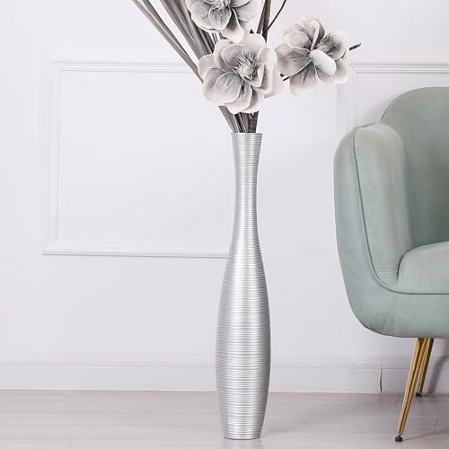 Leewadee Decorative Tall Floor Vase for Living Room Decor, 26 inches, Silver, Resin - color: Silver, size: 26 inches