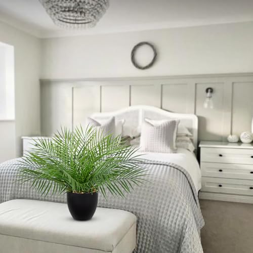 Briful Artificial Palm Plant in Black Pot, 18” Faux Tropical Tabletop Plant with 14 Realistic Leaves, Small Potted Palm Tree for Farmhouse, Coffee Table, Entryway, Bathroom, Shelf & Living Room Decor - color: 18'' Tall Black