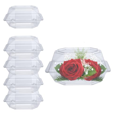 Curtis Wagner Plastics CW-654 Clear Small Corsage Flower Boxes (5-Pack) - 6" x 5" x 4" Size, Plastic Floral Containers for Corsage, Boutonniere, Roses, Small & Large Flowers, Clear Gift/Craft Box - style: Corsage-small