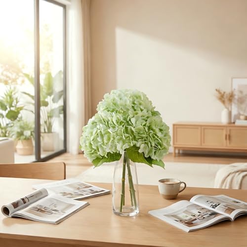 3 Pcs Real Touch Hydrangea Artificial Flowers, Washable & Lifelike 3D Latex Light Green Hydrangeas for Spring Home Decor, Wedding, Kitchen Window, Dining Table Centerpiece, Office Desk - color: Light Green