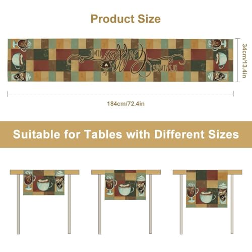 Coffee Theme Table Runner, Rustic Coffee Time Cafe Cup Latte Cappuccino Tea Bean Drinks Vintage Farmhouse Teal Table Center Decor for Family Kitchen Holiday Party Table Decorations,, 13"x36" - color: Coffee-12, size: 13“ X 36"