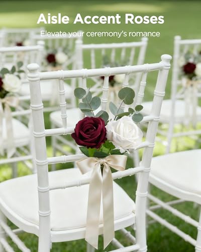 InnoGear 50 Pcs Burgundy Roses Artificial Flowers, Fake Velvet Silk Red Rose Bulk Faux Flower for Decoration Wedding Centerpieces Proposal Bridal Bouquets Shower Party Home Floral Decor (50, Burgundy) - color: Burgundy