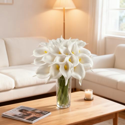 20 Pcs White Artificial Calla Lily Flower Bouquet for Decoration, Outdoor Wedding Bouquets, Lifelike Faux Flowers for Home, Garden, Party, and Event Decor.