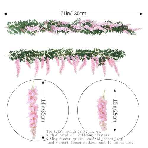 1pc/2pcs Encrypted Flower Vine Wisteria Artificial Flowers Garland,White Wisteria Hanging Flowers Flower Garland Decorations for Home Garden Outdoor Ceremony Wedding Arch Decoration (Pink, 2pcs) - color: Pink, size: 2pcs
