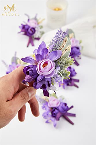 Purple Boutonniere for Men Wedding, Set of 6, Groom and Best Man Boutonniere for Wedding Ceremony Anniversary, Formal Dinner Party and Rustic Fall Wedding Marriage - color: Purple1# Boutonniere(set of 6)