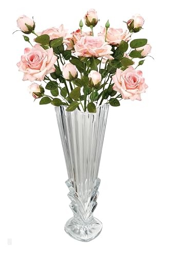Crystal Deco Heart Flower Vase, Late 20th Century Style, 8 Inch Height, 7 Ounce Capacity, Clear Glass with Vertical Ridges