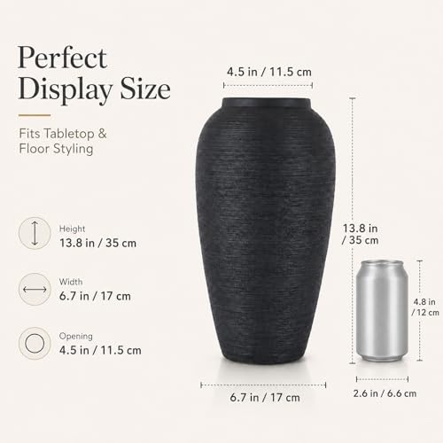 Black Ceramic Vase, 13.8" Tall Matte Vase for Modern Home Decor - color: Matte Black, size: 13.8in