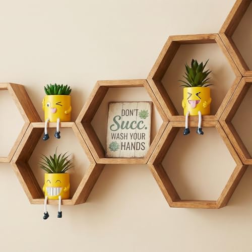 3Pcs Cute Fake Plants Small Potted Succulents with Yellow Pot, Creative Artificial Succulent Plants in Hanging Leg Fun Pot, Mini Vibrant Faux Plant for Home Office Desk Decor and Gift Choice - color: 3set-yellow