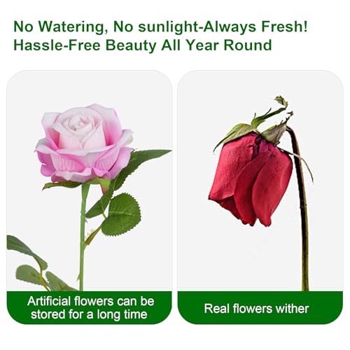 Artificial Flowers Roses Touch Fake Rose Bouquet Flower Stem Fo Wedding Centerpieces DIY Wreath Home Decorations Silk Roses Fo Mothers Party Fake Outdoor Flowers Decor 19.6"(Deep Pink 50PCS) - color: Deep Pink 50pcs