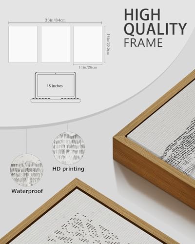 PHOPAGO Gray Abstract Framed Wall Art Mid Century Minimalist Wooden Pastel Boho Wall Decor Modern Neutral Farmhouse Rustic Art Decor - 11x14in Natural Framed - color: Gray Abstract, size: 14L" x 11W" x 3 Pcs Natural