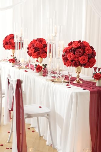 2pcs Mix Red Artificial Flowers Centerpieces Decor for Tables Floral Arrangement Bouquet for Wedding Reception Aisle Ceremony Party Flowers Balls Without Stand - color: 2pcs 15'' Red
