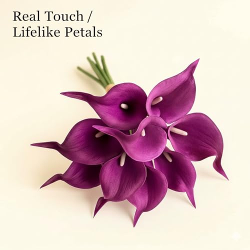 Floral Kingdom 20 Pack 14" Calla Lily Artificial Flowers – Real Touch Royal Purple Latex Flowers for Home Decor Tabletop Centerpieces Living Room & Weddings - color: Royal Purple