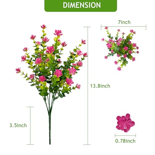 Artificial Flowers for Outdoors, 12 Bundles UV Resistant Artificial Outdoor Flowers, Not-Fading Plastic Fake Flowers for Outdoor Planters for Home Garden Porch Yard Decor, Pink - color: Pink