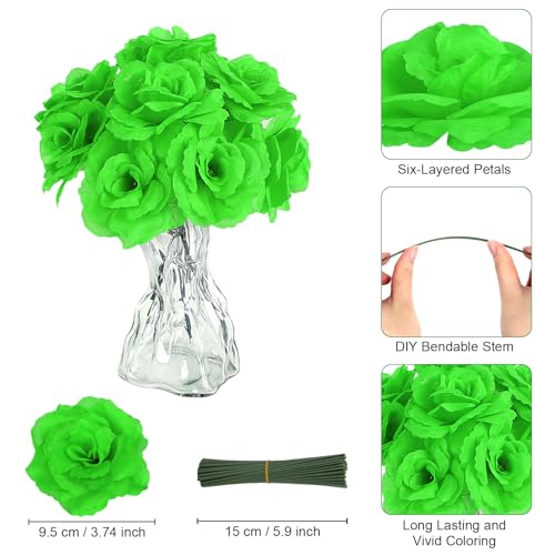 LELEE 108 Pcs Artificial Flowers Fake Silk Roses Long Stem Rose Bouquet Wedding Party Home Decor for DIY Baby Shower Centerpieces Tables Home Decorations(Light Green) - color: Light Green