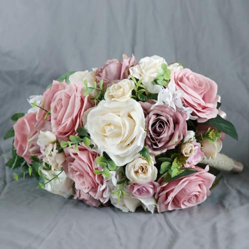 8.7 Inch Cascading Wedding Bouquet for Bride with Artificial Dusty Rose Flower Greenery Rustic Waterfall Cascade Bridal Wedding Bride Bridesmaid Bouquet Dusty Pink - color: Dusty Rose