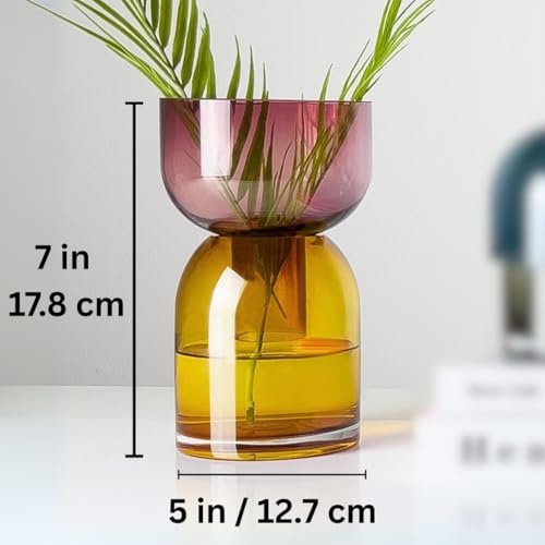 Cloudnola Large Reversible Glass Flower Vase and Bud Vase, Yellow and Pink, 9.5" Height x 5.6" Dia, Home, Wedding, and Event Decor