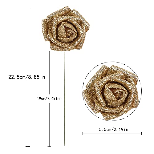 IPOPU Glitter Roses,25PCS Gold Roses Artificial Flowers Fake Rose with Stem for DIY Wedding Bridal Bouquet Home Party Decoration(Gold) - color: Gold
