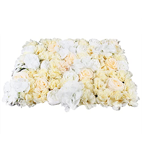 DNYSYSJ Artificial Flower Wall Panels Backdrop 6PCS 23.62" x 15.75" x 0.79" Lifelike White Hydrangea Artificial Champagne Rose Flowers Panel Silk Fabric Wall Mat for Garden Patio Wedding Stage - color: Gradient Champagne, size: 6 pieces