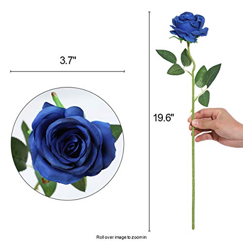 Nubry Artificial Silk Rose Flower Bouquet Lifelike Fake Rose for Wedding Home Party Decoration Event Gift 10pcs (Blue) - color: Blue