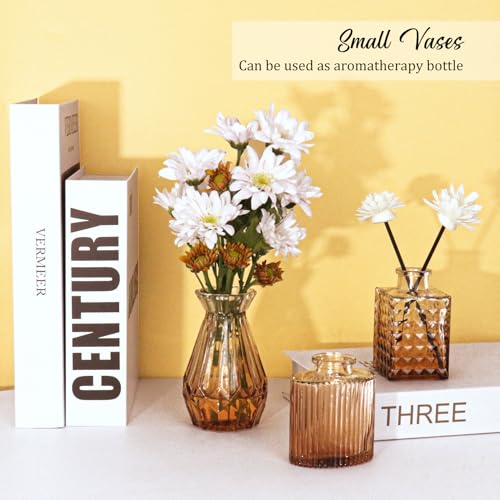 36Pcs Bud Vases Set Small Vintage Glass Bottles Bud Vases in Bulk Multiple Shape Cute Glass Vases for Rustic Wedding Centerpieces Table Decorations and Home Decor(Amber) - color: Amber