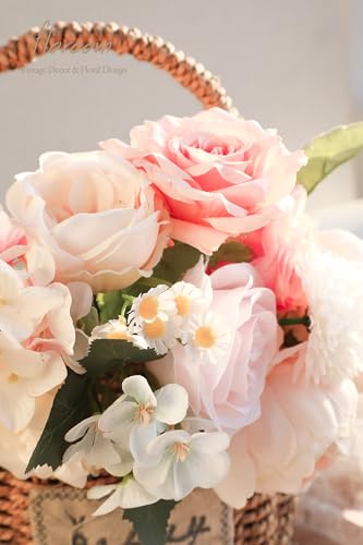 Floroom Blush Cream Artificial Flowers Fake Roses Peonies Dahlia and Greenery Combo Box Set for DIY Wedding Bouquets Bridal Shower Centerpieces Floral Arrangements Party Tables Home Decorations - color: Whisper Blush Cream