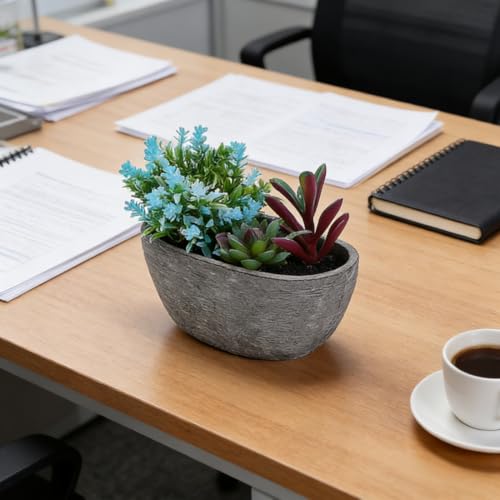 Artificial Potted Succulent Plant, Fake Greenery Simulated Succulent Pot, Small Faux Succulent Plant for Home Office Desk Table Indoor Decoration (H)